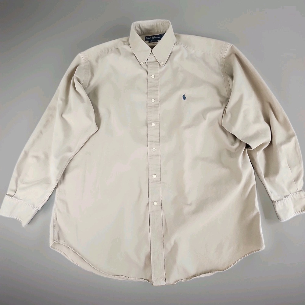 Ralph Lauren Blake Mens Large Khaki Button Down Long Sleeve Pony Quiet Luxury